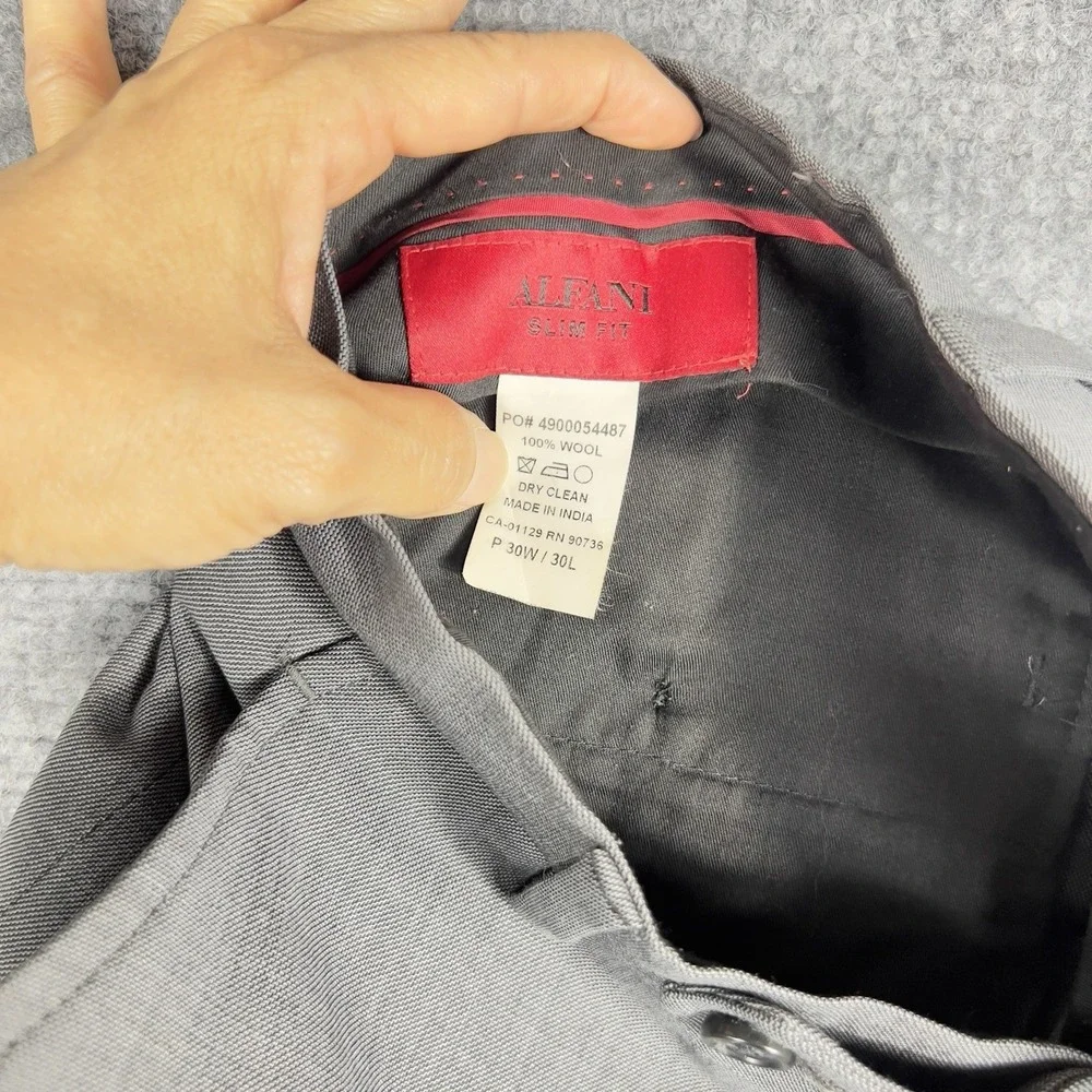 Alfani Slim Fit Wool Dress Pants Mens 30x30 Gray Flat Front Career Office